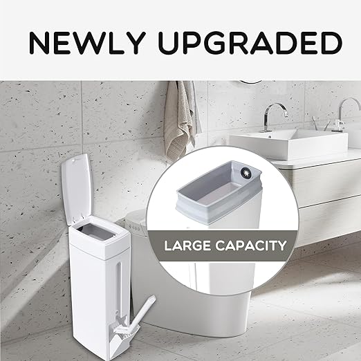 Slim Bathroom Trash Can,Bathroom Trash Can with Toilet Brush and Holder Set 4.5 Liter / 1.2 Gallon Press-Type Plastic Garbage Can Slim Rectangular Trash Bin for Toilet