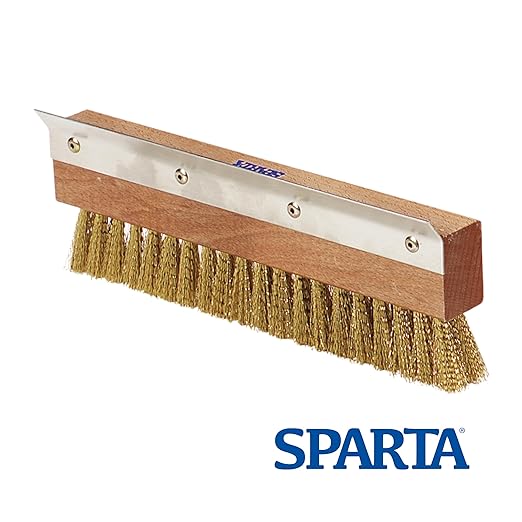SPARTA Pizza Oven Brush Replacement Head with Crimped Brass Bristles and Stainless-Steel Scraper, Durable, Ideal for Commercial Kitchens, 10 Inches, Wood