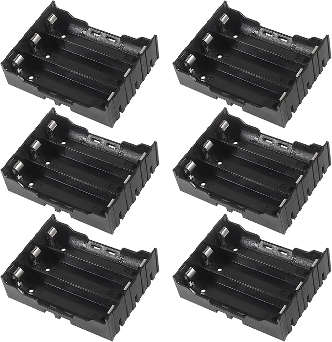 18650 Battery Case Holder 3 Slots X 3.7V 18650 Battery Storage Box, in Parallel Black Plastic Batteries Clip Box with Pin for DIY Parallel or Series Circuit PCB Projects (6pcs ABS 3 Slots)