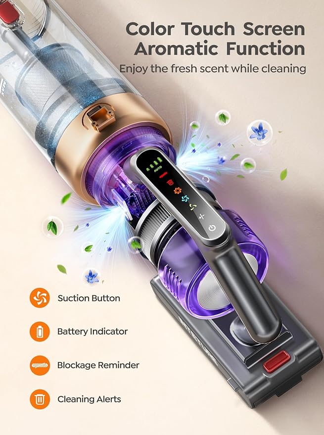 Cordless Vacuum Cleaner, 650W 55KPA 70 Mins Vacuum Cleaners for Home, Anti-Tangle Stick Vacuum with Touch Screen, Wall Mount Charging, Upgraded Vacuum Cordless for Pet Hair/Carpet/Floors