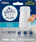 Glade PlugIn Plus Air Freshener Starter Kit, Scented Oil for Home and Bathroom, Aqua Waves, 0.67 Fl Oz, 1 Warmer + 1 Refill