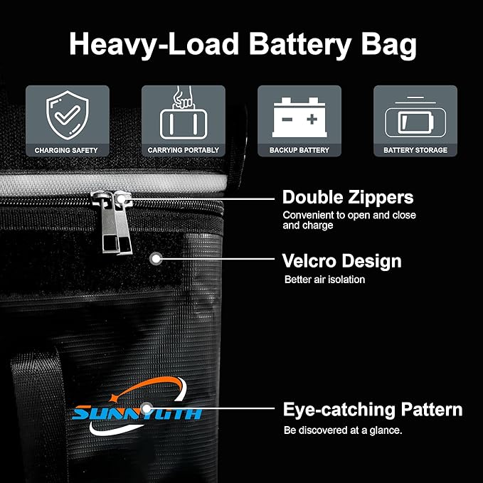 12V 100Ah LiFePO4 Lithium Battery Fireproof Safe Bag, Large Capacity Explosion-proof Lipo Battery Bag for Charging and Storage,14×9.5×7.8in Waterproof Box Compatible with Litime and ECO