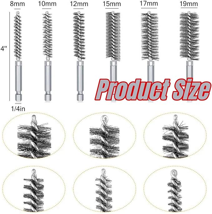 Heavy Duty Copper Pipe Cleaner & Bore Brush Kit 1/2" & 3/4" & 1" Copper Pipe Cleaner Set for Drill, with 1/4" Hex Shank & 10 Brush Blades Plumbing Tools for Removing Rust