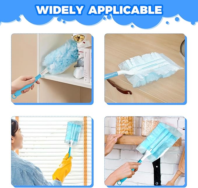 5PCS Duster Refills Folding Handles Set Compatible with Swiffer Dusters,Disposable Static Dust Removal Brush Handle for Dusting Electronics,Furniture,Blinds,Ceiling Fans (5, Blue)
