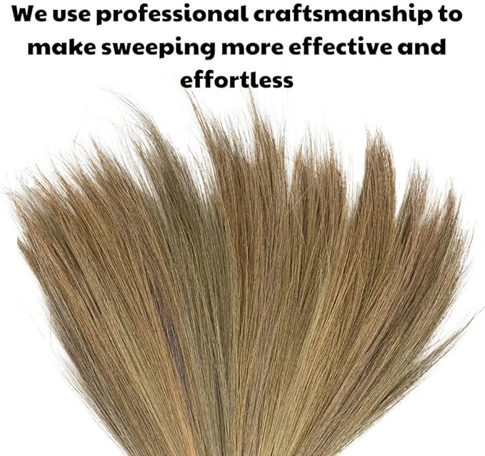 Outdoor Broom for Floor Cleaning, 43.3'' Length Heavy-Duty Natural Grass Broom for Sweeping Concrete Courtyard Garage Patio Indoor Home Kitchen Office Lobby