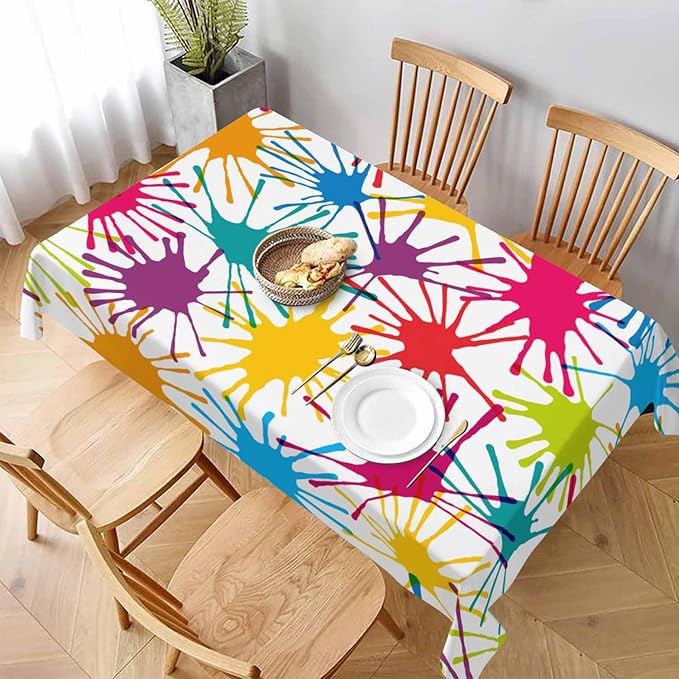Color Blots Table Cover 52x70 Paintball Splatter Red Yellow Green Blue Table Cloth Rectangle Table for Banquet Party Decorative Outdoor Picnic Dining Kitchen Table Cover