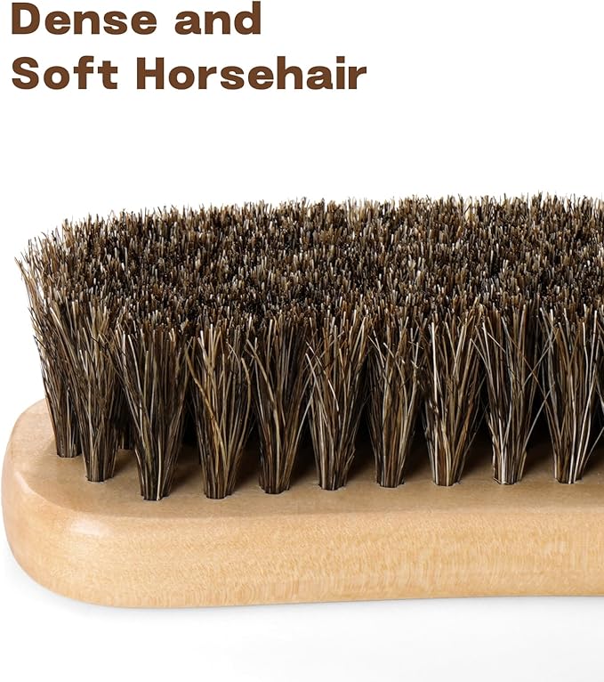 Cowboy Hat Brush, 100% Horsehair Brush for Cleaning, Lint Brush Removes Dust, Pet Hair, Cleaning Kit for Suede, Felt Hats, Wool Coats, Suits, Clothes, Shoes, Furniture, Wood Handle with Storage Bag