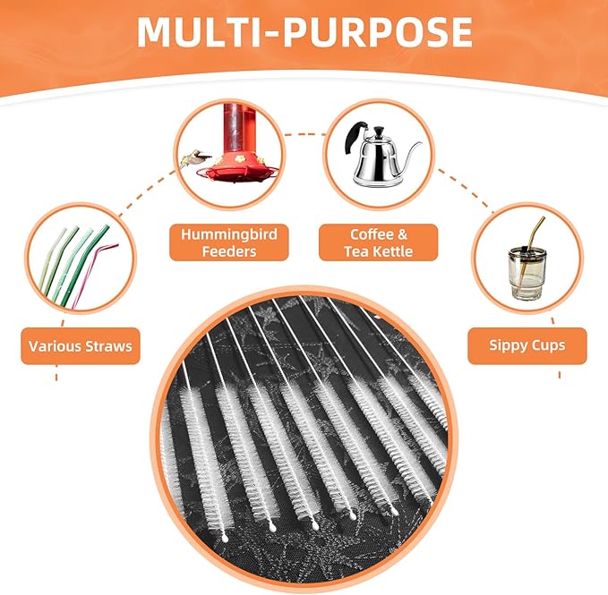 Cleaning Brushes for Reusable Drinking Straws, Set of 5, Long Wire Handle, Bottle and Straw Cleaner for Stanley Mug, Sippy Cup, Water Bottle and Tubes, Reusable and Flexible