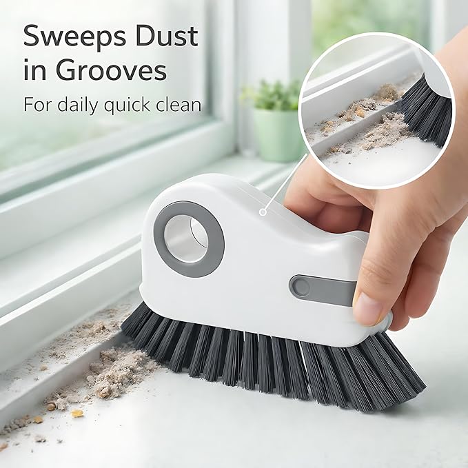 2 in 1 Groove Cleaning Brush with Sprayer, Window Track Cleaning Brush Tools, Sliding Door Track Cleaner, Crevice Cleaning Brush with Hidden Scraperfor Sliding Door Track, 2026 New Hard Bristle