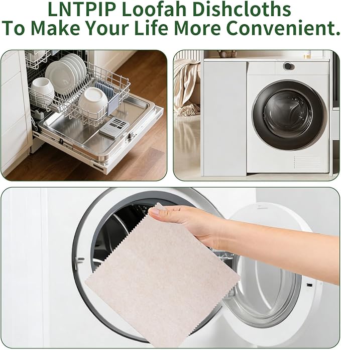 Premium Swedish Dishcloth 5 Pack - 100% Compostable Loofah & Plant Fiber Kitchen Cloth, Super Absorbent (25x Weight) Non-Stick Oil, Reusable Cleaning Cloths for Dishes, 7.87x7.87in