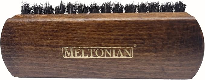 Meltonian Horsehair Polishing Brush for Leather - German Made Shoe Shine Brush with Ergonomic Handle, Gently Cleaning - Shine Brush, Won't Scratch Leather, Ensures Comfortable Grip, Black, 6 Inch