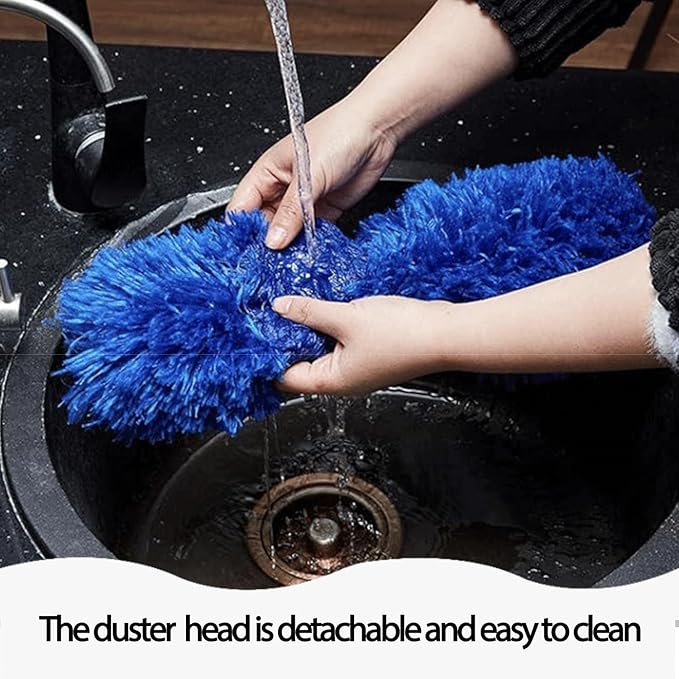 Cobweb Duster with Extension Pole, Ceiling Cob Web Cleaner Kit with 2 Duster Heads, 15-100 Inch Telescopic Microfiber Cleaning Duster, Long Corner Duster Tool for High Walls, Fans, Blinds Blue