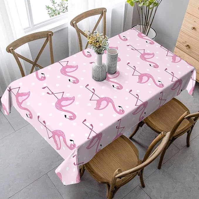 Pink Flamingo Table Cloth Rectangle Table Cute Elegant Flamingo with White Polka Dots 52x70 Tablecloths Decorative for Dining Kitchen Banquet Picnic Party