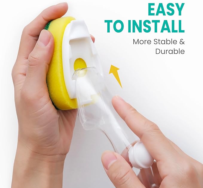 HELIME Heavy Duty Dish Wand Refills Kit with Handle, 6 Non Scratch Dishwand Refill Pack, Replacement Sponge Heads Set, Soap Control Dispenser Leak-Free Scrub for Cleaning Dishes Sink Washing Tool