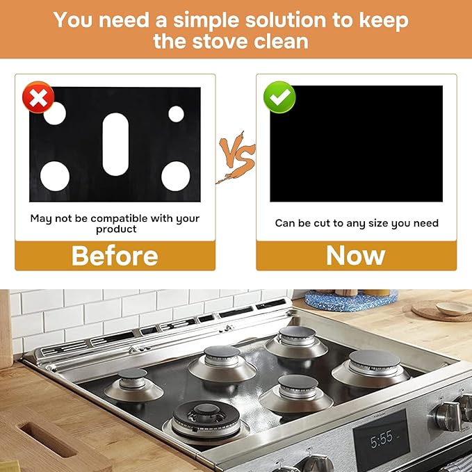 Guards for Gas Stove Top Protector Covers 0.3mm Cuttable,Heat Resistance Burner Covers Stove Mat Protector，Safe Reusable Easy Cleanable Gas Guards Stove Covers for Gas Stove