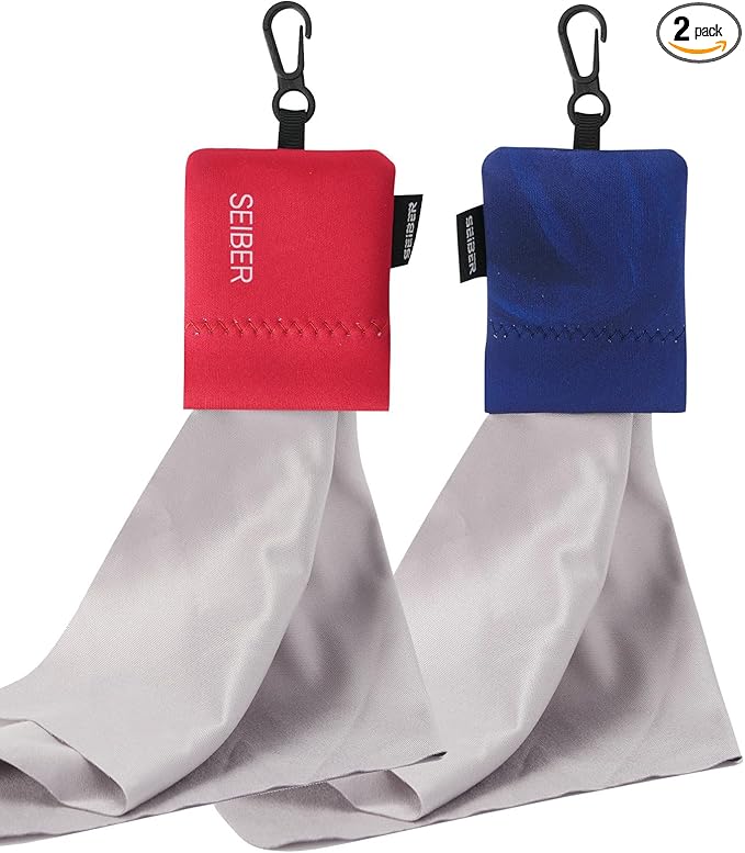 SEIBER Eyeglass Cleaning Microfiber Cloth,7 x 7 inch Glasses Cloth for Sunglasses,Laptops, Cameras,Screen- with Neoprene Pouch,Self-Closing Bottom(2PCS,RedBlue)