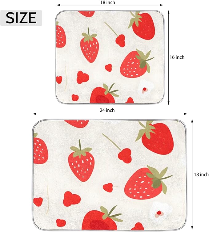 Dish Drying Mat for Kitchen Absorbent Drying Mat Reversible Dish Drying Pad Dish Drying Mats for Kitchen Counter Utensils Pots Water Cup Pink Strawberry