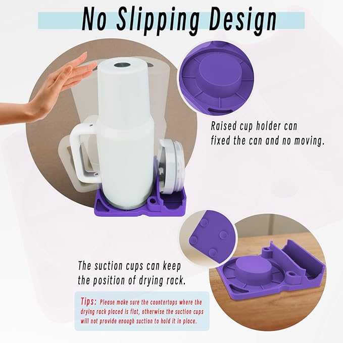 Bottle Drying Rack for Stanley Cup, Food Grade Silicone Holder Stand for Water Bottle, Tumblers, Cups, Mugs, Glasses(Purple)