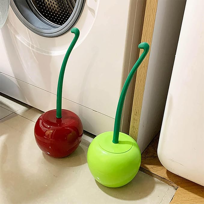 Cherry Toilet Brush and Holder Bathroom Funky Cute Toilet Brush Cherry Toilet Bowl Brush with Solid Handle and Durable Bristles for Bathroom Cleaning