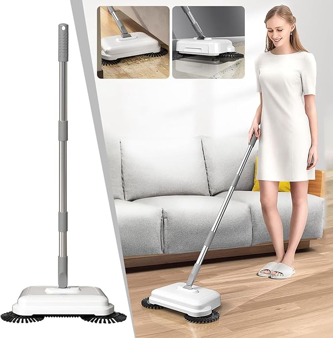 Zerodis Hand Push Sweeper,2 in 1 Wet Dry Use 360 Degree Rotating Quiet Manual Sweeping Mop Hard Floor Surfaces Sweeping Cleaner for Wood Tile Floor