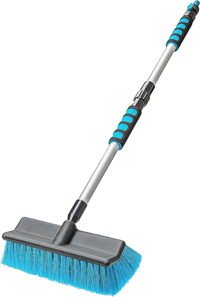DSV Standard Car Wash Brush with 50'' Long Handle, Car Cleaning Brush with Hose Attachment, Car Brushes for Washing 10'' Soft Bristles for Scratch-Free Cleaning Auto, Truck, Boat, Floor and More