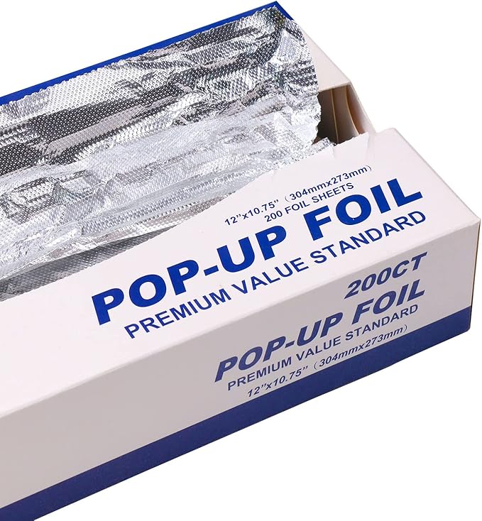 Aluminum Foil Sheets, Pre-Cut Foil Sheets, for Home Restaurant Food Processing, High-Temperature Resistant Non-Stick Type, Pop Up Single Sheets, 200 Sheets (12 in)