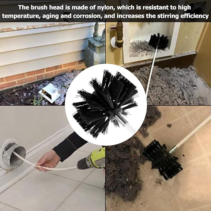 15FT Chimney Sweep Cleaning Kit, 11pcs Duct Vent Cleaning Brush Kit, 3.9" Nylon Brush Heads and 11 Rods Detachable Chimney Sweep Set for Fireplace Dryer Vent Sewage Pipe Fume Hood