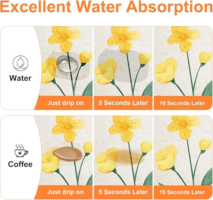 LOKHOM Dish Drying Mat for Kitchen Counter, 12"x20" Absorbent Coffee Bar Mat with Spring Floral, Dish Drainer Rack Mat for Kitchen Counter Coffee Maker, Dining Room Decoration