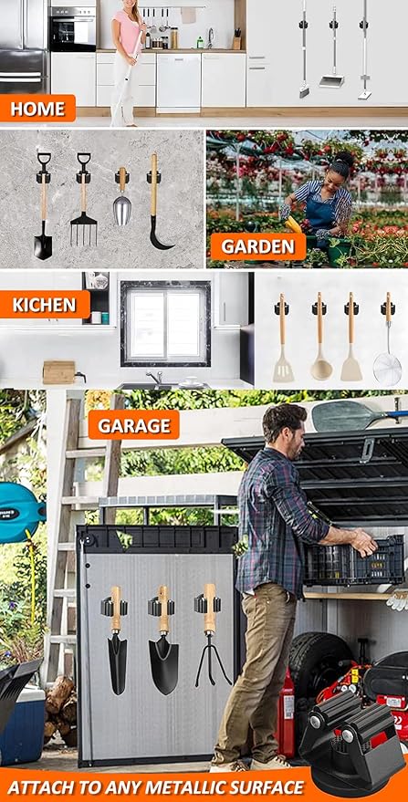 AKOAK Broom and Mop Rack Holder, Wall Storage Organizer, Screw Mount, Garden Tool Organizer Stainless Steel Mop Rack, Home, Kitchen, Bathroom, Garden, Garage Storage (4 PCS, Black+Silver)