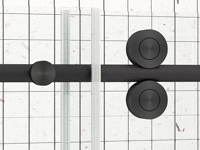 Sunrosa 44"-48" W x 76" H Frameless Shower Door, Sliding Shower Door with Handle, Glass Shower Door with 5/16" (8 mm) Clear SGCC Tempered Glass, Matte Black