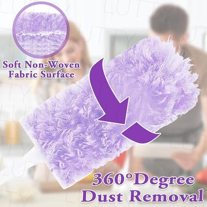 Dusters Refills 60 Count 360°Double-Sided Electrostatic Dusting Pads with Upgraded Thick Fibers, Disposable Duster Heads for Blinds Ceiling Fans Furniture Compatible with Swiffer Dusters（Purple）
