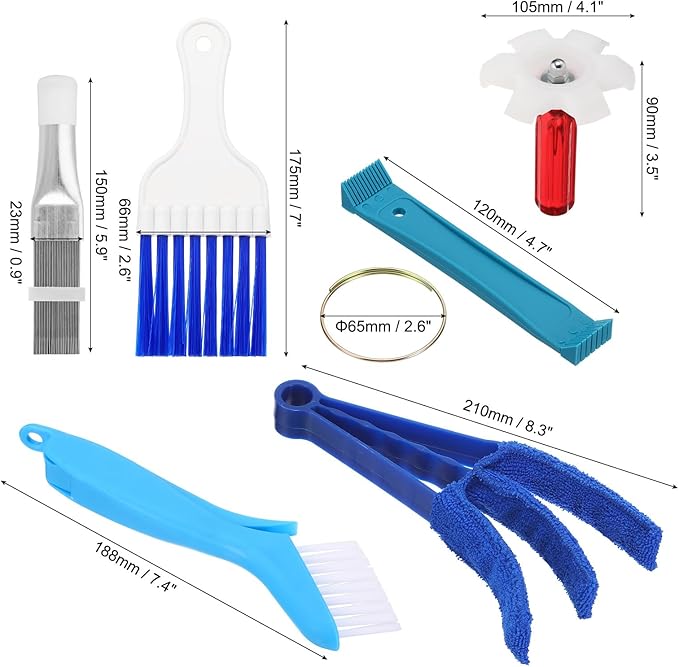 PATIKIL Air Conditioner Fin Comb, 6Pcs Stainless Steel Condenser Fin Straightener, FCR6 Fin Comb, Blue Foldable Brush AC Coil Tool for AC Unit Radiator