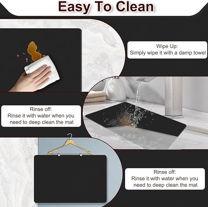 BLESWIN Dish Drying Mat for Kitchen, 16'' x 24'' Coffee Bar Mat for Countertops, Coffee Station Mats with Non-slip Rubber Backed, Absorbent Dish Dying Mat for Kitchen Counter, Black