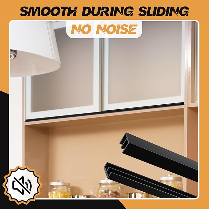Landical 2 Sets Plastic Sliding Door Track Set for Cabinet Double Rails Panel Kit, 1/4" Thick Panels Glass Door Hardware System Window Track Quick Installation(4ft,Black)
