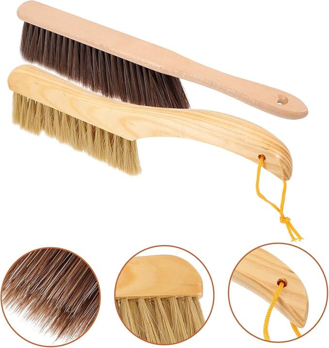 PRETYZOOM 2pcs Soft Bristle Hand Broom with Wooden Handle for Dust Cleaning Multi Use Cleaning Brush for Car Bed Couch and Household Surfaces
