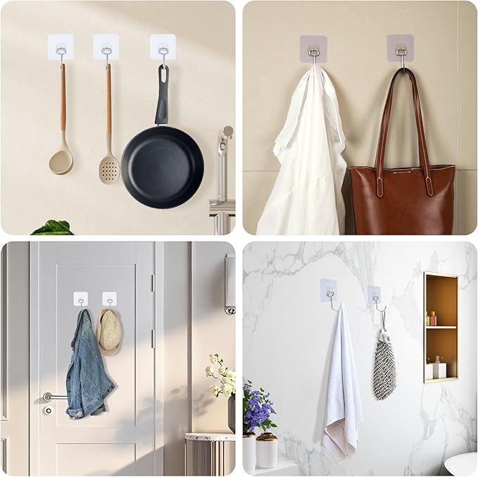 Aynoo Large Adhesive Hooks,Adhesive Towel Coat Hooks for Hanging Heavy Duty Wall Sticker,10Packs,13lb(Max)