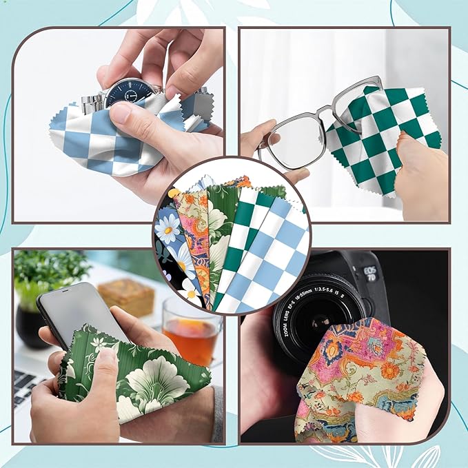 6 PCS Glasses Cleaning Cloth Eyeglass Lens Microfiber Cleaning Cloth Reusable Phone Screens Camera Cute Aesthetic Women Girls(6.3"x6.3")-Green Blue