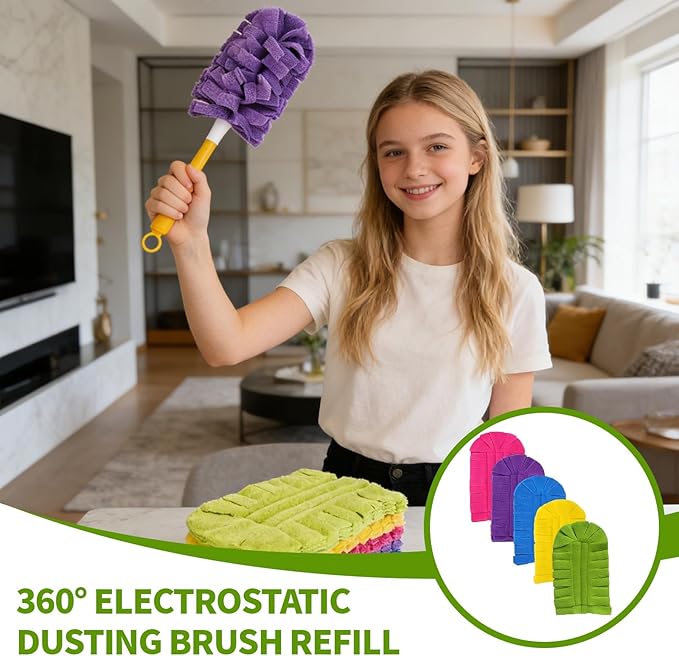 360° Electrostatic Duster Refills, Reusable & Washable Pads for Hand Duster, Sustainable Dust Removal Kit for Home, Office & Car – Dry & Wet Use, High-Adsorption Microfiber (5 PCS)