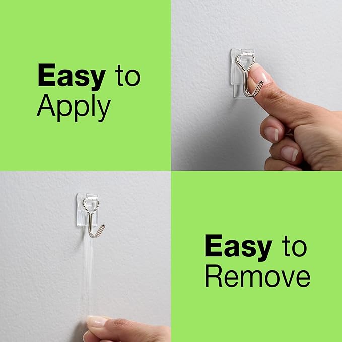 FrogTape reMOVEables Damage Free Adhesive Hook - Removable & Reusable Small Wire Wall Hooks for Hanging - No Nails - Includes 54 Hooks & 72 Adhesive Strips - Holds up to 0.5 lb - Clear (Pack of 54)