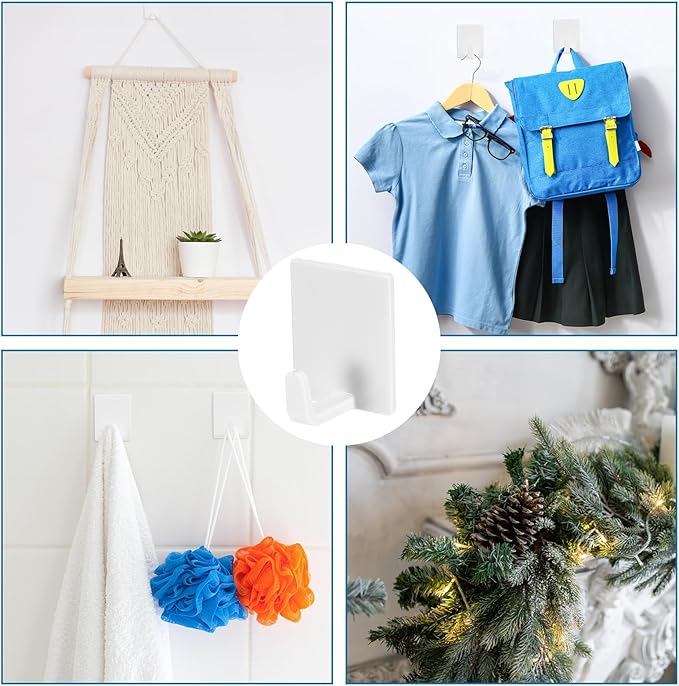 36 Pcs White Wall Hook Set,Include 24pcs Hanging Hook,12pcs Broom and Mop Holder Wall Mounted for Bathroom,Kitchen,Office,Outdoor and Indoor Tool Organizer