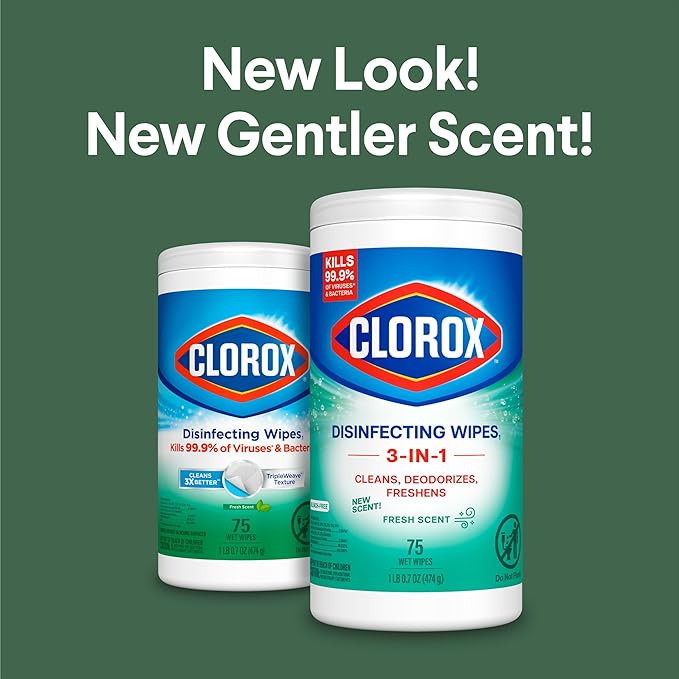 Clorox Disinfecting Cleaning Wipes, Bleach Free, Fresh Scent, 75 Count (Pack May Vary)