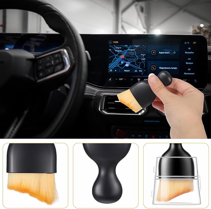 4 PCS Soft Bristle Car Interior Brush, Curved Design Cars Duster Interiors Detail Brushes Car Interior Detailing Brush Cleaning Tool with Cover for Dashboard Interiors Exterior Keyboard Leather
