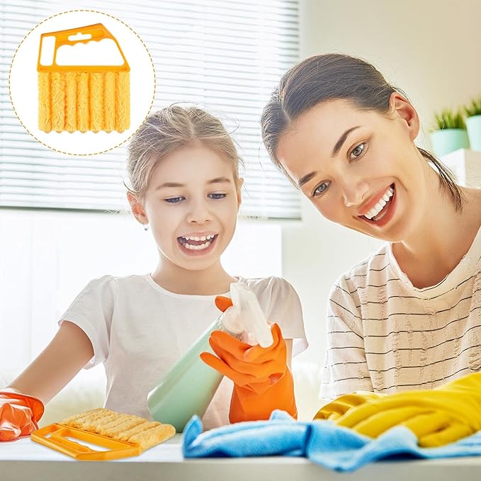 Geiserailie 2 Pcs Window Venetian Blind Cleaner Duster Tool Washable 7 Fingers Dusting Cleaner and Air Vent Shutter Brush Blinds Air Conditioner Fan Duster Dirt Housekeeping Tool (Orange Handle)