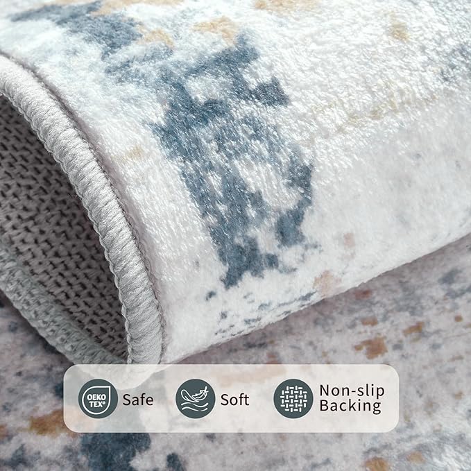 5x7 Area Rugs for Bedroom Living Room,Non-Slip Washable Rug, Modern Abstract Blue Rugs for Dining Room, Foldable Thin Indoor Carpet Stain Resistant(Blue Beige)