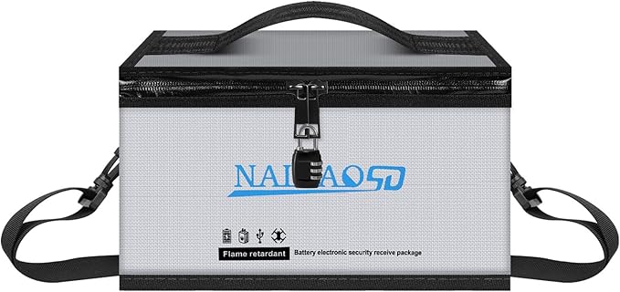 Fireproof Explosionproof Lipo Safe Bag for Lipo Battery Storage and Charging, Large Capacity Fire and Water Resistant Lipo Battery Guard with Double Metal Zipper (11 x 8 x 6 in)