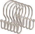 24 Pack Double Shower Curtain Hooks Rings, TENOVEL Double Sided Shower Curtain Hooks Rust Proof for Shower Curtain, Stainless Steel Bathroom Shower Hangers Rings for Shower Rods, Brushed Nickel