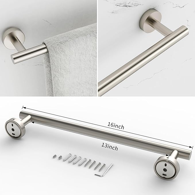 3pc Bathroom Hardware Set with Brushed Toilet Paper Holder & Towel Ring & Towel Bar SUS304 Stainless Steel Toilet Paper Roll Holder Wall Mount & Bathroom Towel Holder & Towel Rack Set