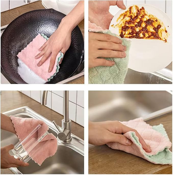 24 Pack Kitchen Dish Cloths Dish Towels, Super Soft and Absorbent Coral Fleece Cloth, Coral Velvet Microfiber Cleaning Cloth, Nonstick Oil Washable Fast Drying Dish Rags for Clean Table, Dish, Glass.
