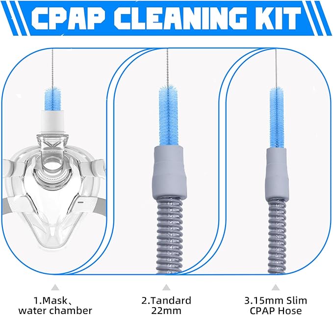 CPAP Hose Brush Durable cpap Tube and Mask Cleaning Brush, 7-Foot CPAP Hose Cleaner for 19mm(Standard 22mm), 15mm Diameter Tubes, 7-Inch Handy CPAP Brush for Mask, Water Chamber (Light Blue)