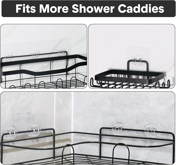 Lsnisni 23 Pack Shower Caddy Replacement, Strong Adhesive Strips for Shelf, Waterproof Wall Hooks, No Drilling, Transparent, for Bathroom Organizer and Kitchen Racks